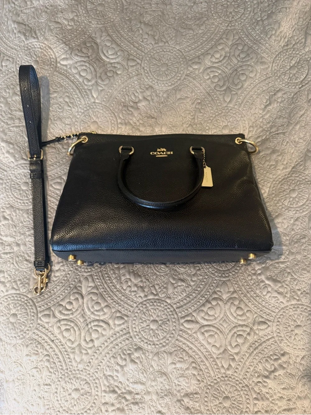 Coach Black Pebbled Leather Satchel with Gold Hardware